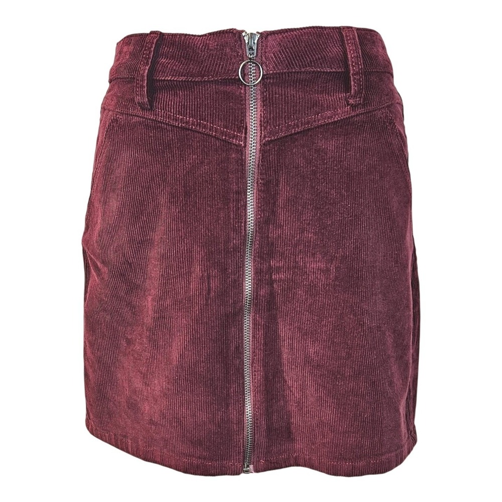 SO Burgundy Corduroy Mini Skirt Front Zip High Waisted 5/27W Western Retro